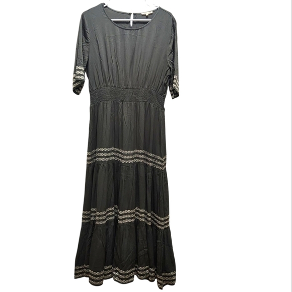 tea n rose Dresses & Skirts - Tea N Rose Olive Green Gray Boho Peasant Praire Maxi Dress Size L